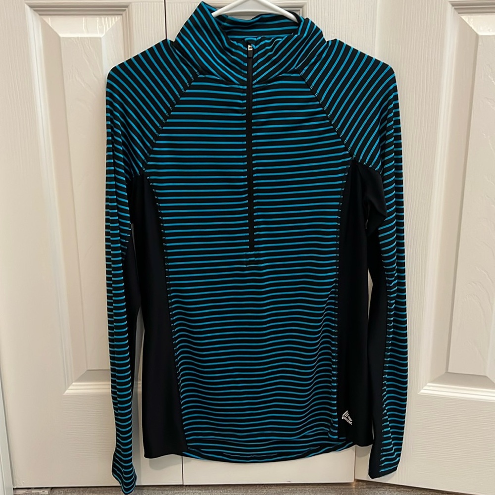 Striped half zip top - black and blue striped - medium